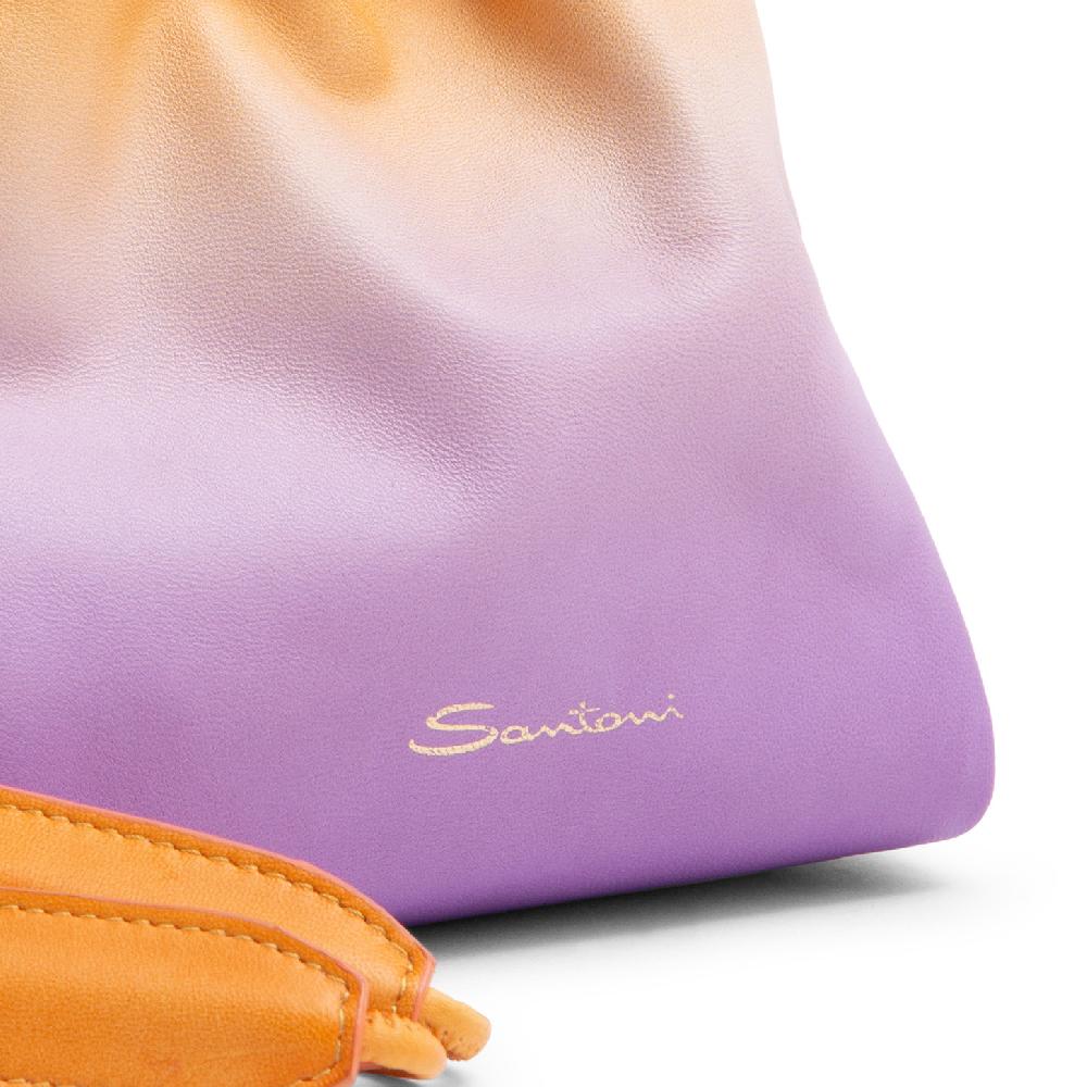 Santoni Borsa a secchiello in pelle lilla ed arancione Economico
