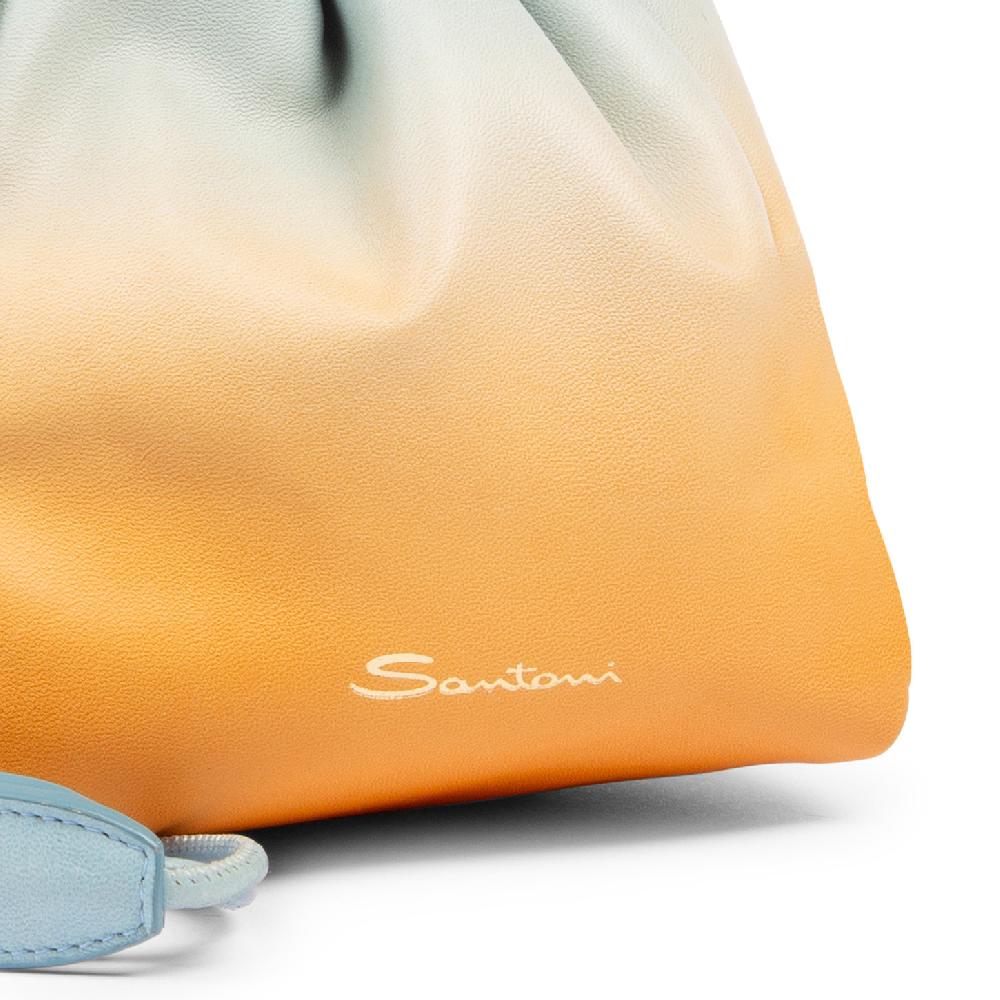 Santoni Borsa a secchiello in pelle arancione ed azzurro Online