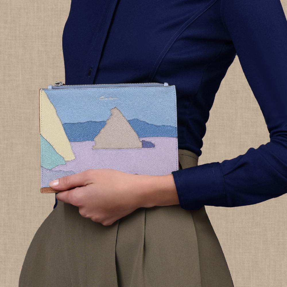 Santoni Pouch piccola in Saffiano azzurro Offerte