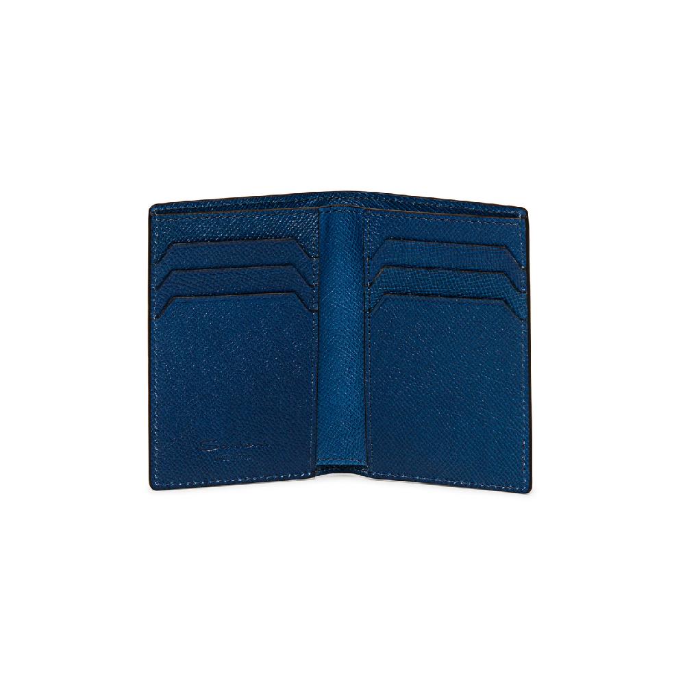 Santoni Portafoglio verticale in saffiano blu Saldi Di Fabbrica