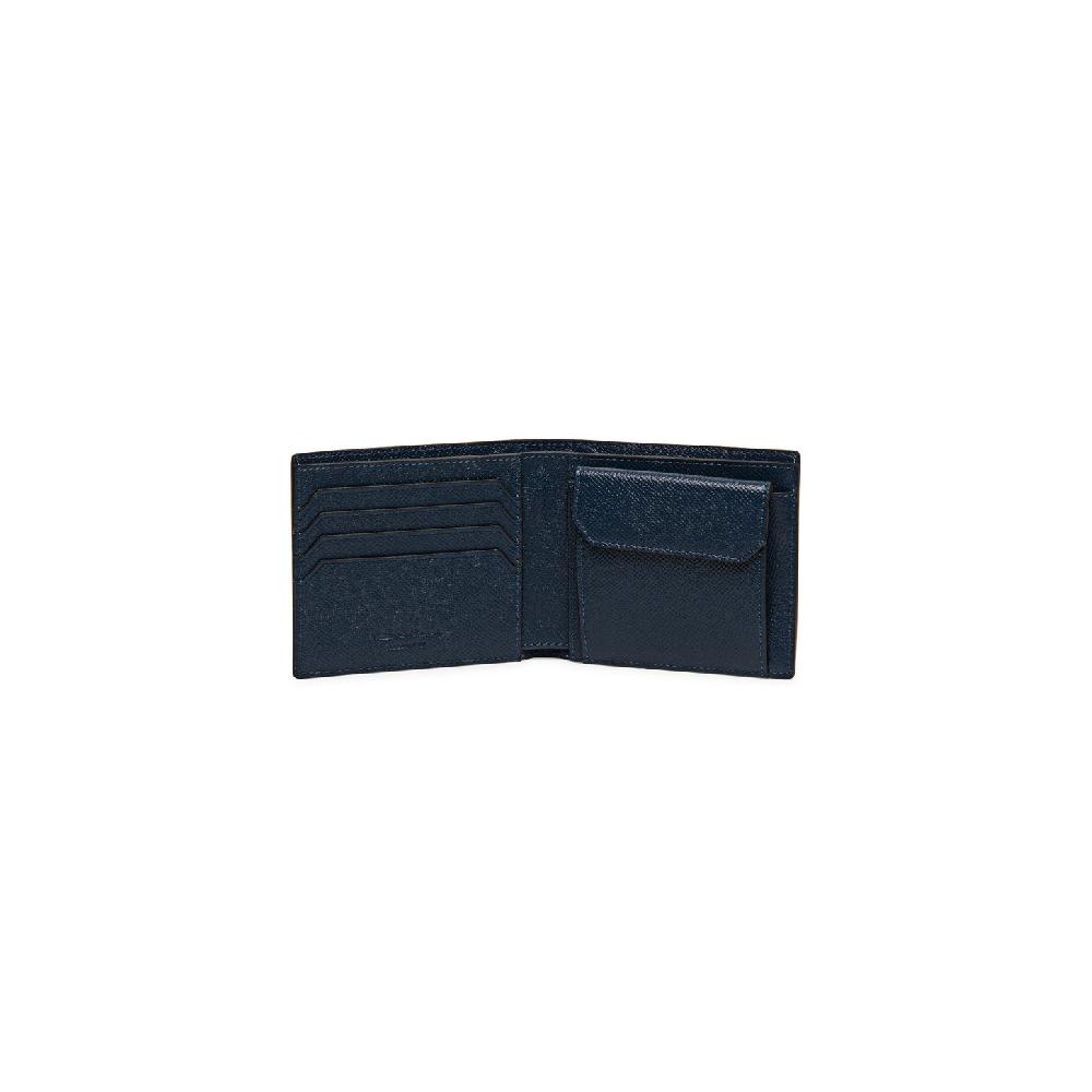 Santoni Portafoglio con porta monete in saffiano blu In Linea
