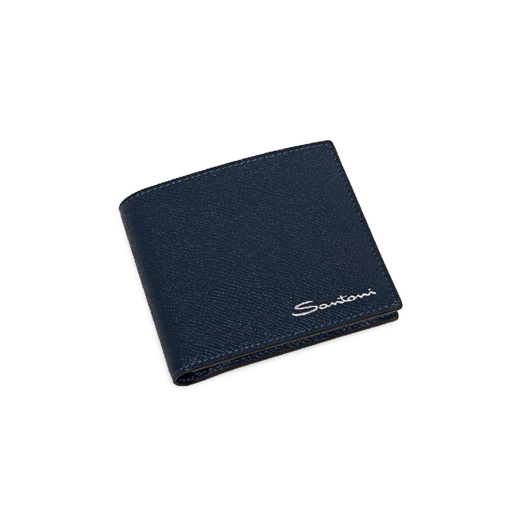 Santoni Portafoglio con porta monete in saffiano blu In Linea