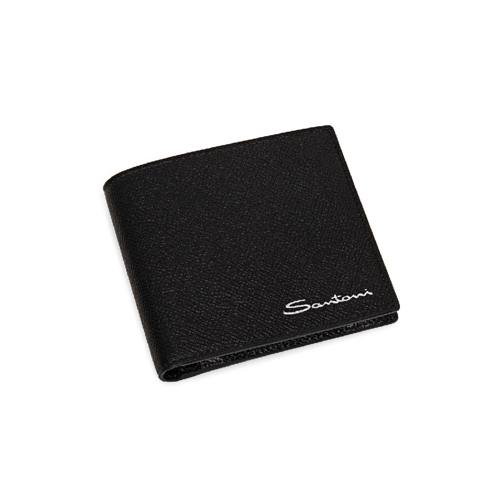 Santoni Portafoglio con porta monete in saffiano nero Spedizione Gratuita