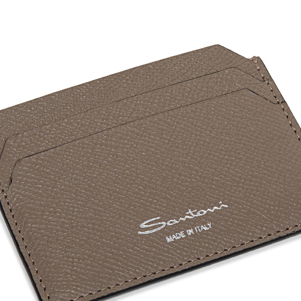 Santoni Porta carte di credito in saffiano beige Pezzi Unici