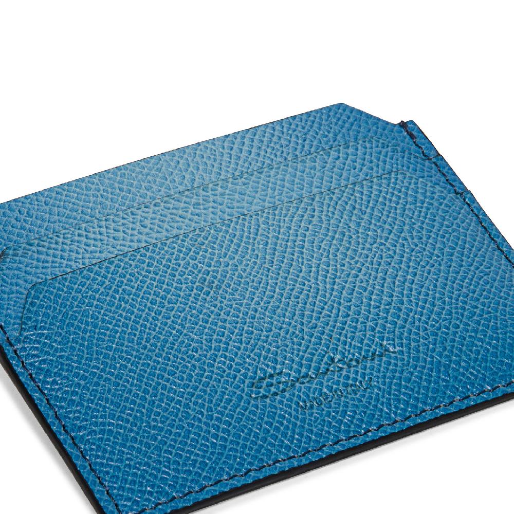 Santoni Porta carte di credito in saffiano azzurro Negozi Online