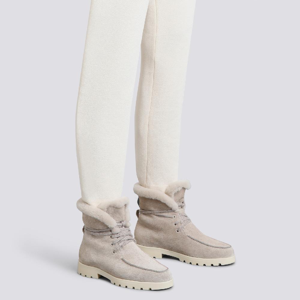 Santoni Stivaletto con pelliccia da donna in suede beige Convenienza