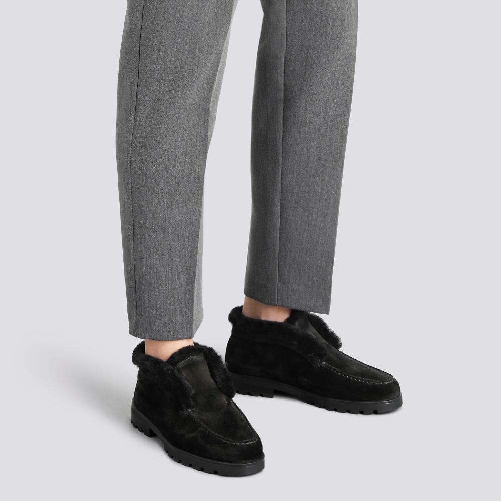 Santoni Stivaletto desert con pelliccia da donna in suede nero Sconto