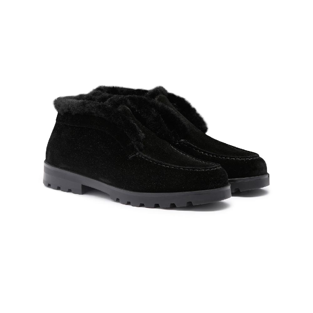 Santoni Stivaletto desert con pelliccia da donna in suede nero Sconto