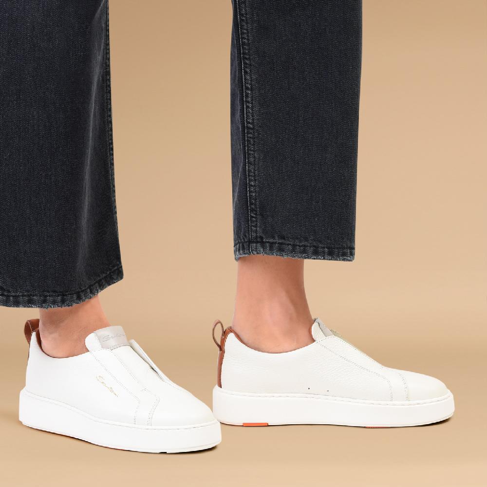 Santoni Sneaker slip-on da donna in pelle bottalata bianca In Vendita
