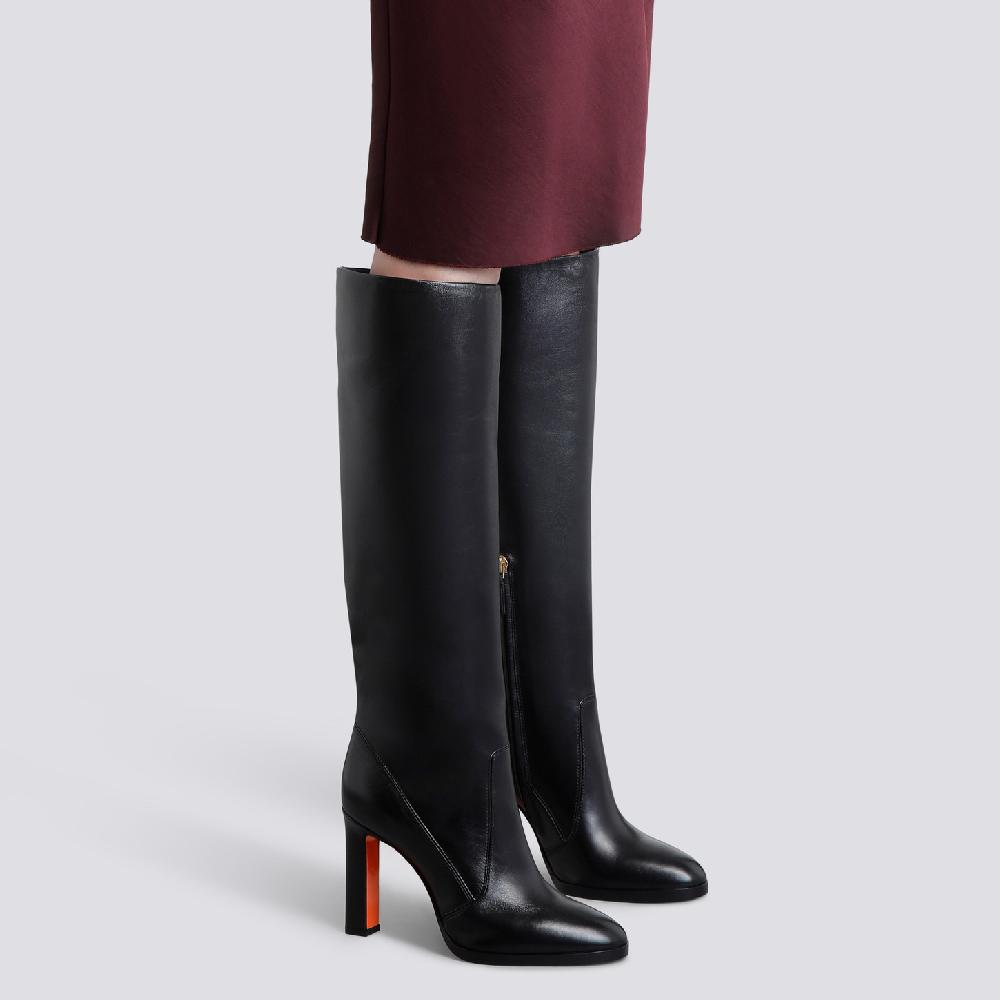 Santoni Stivale tacco alto da donna in pelle nera Saldi