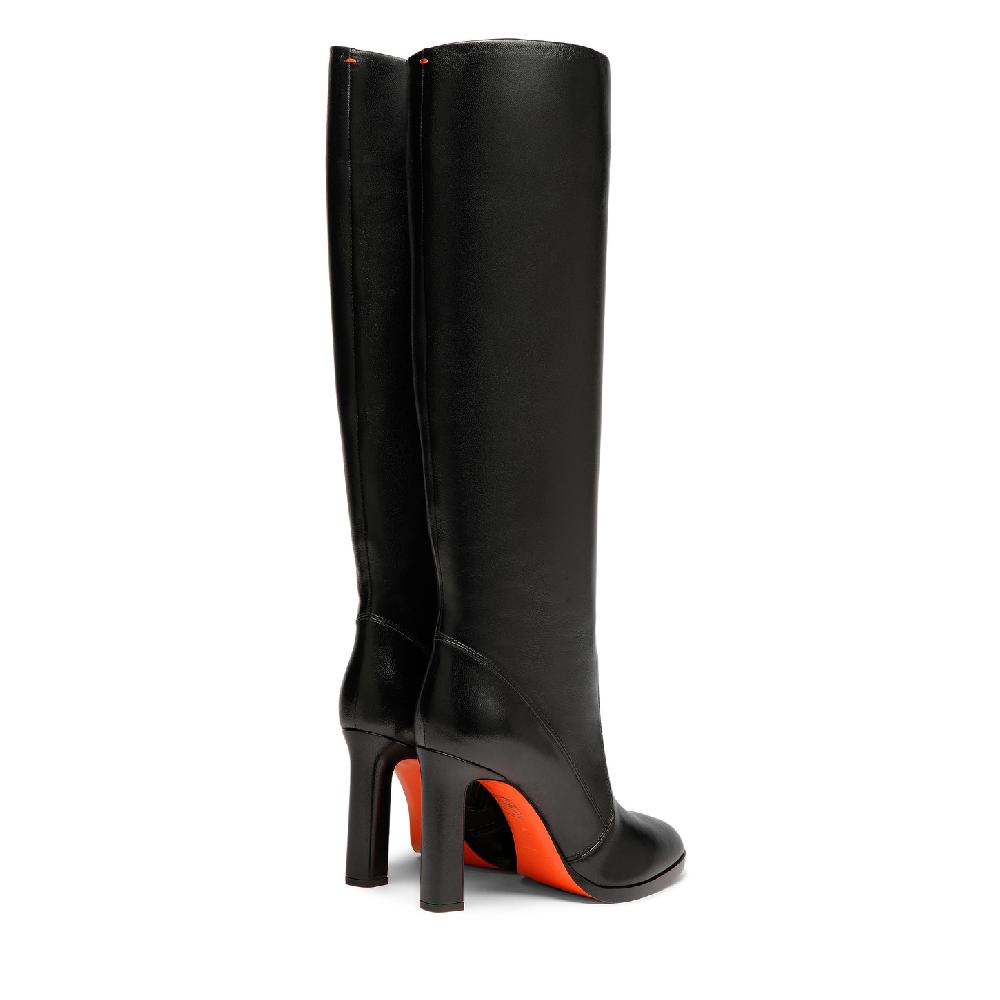 Santoni Stivale tacco alto da donna in pelle nera Saldi