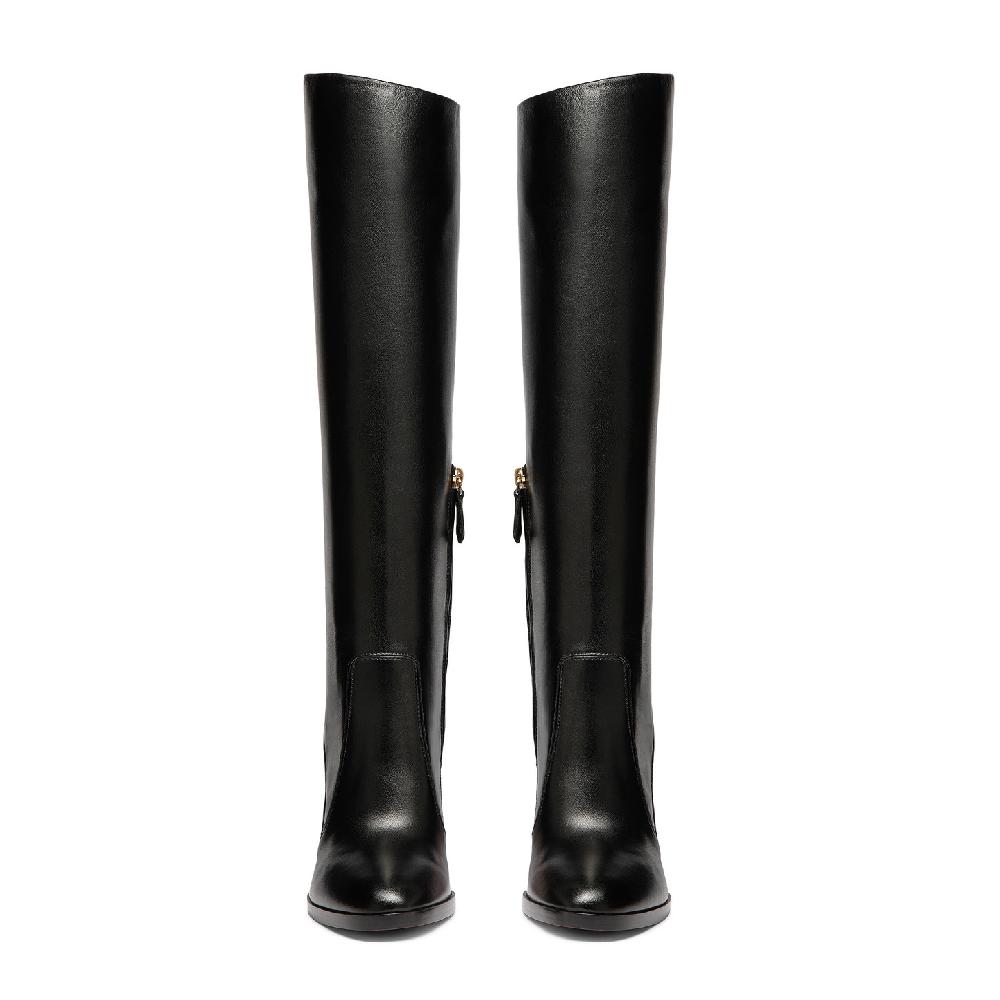Santoni Stivale tacco alto da donna in pelle nera Saldi