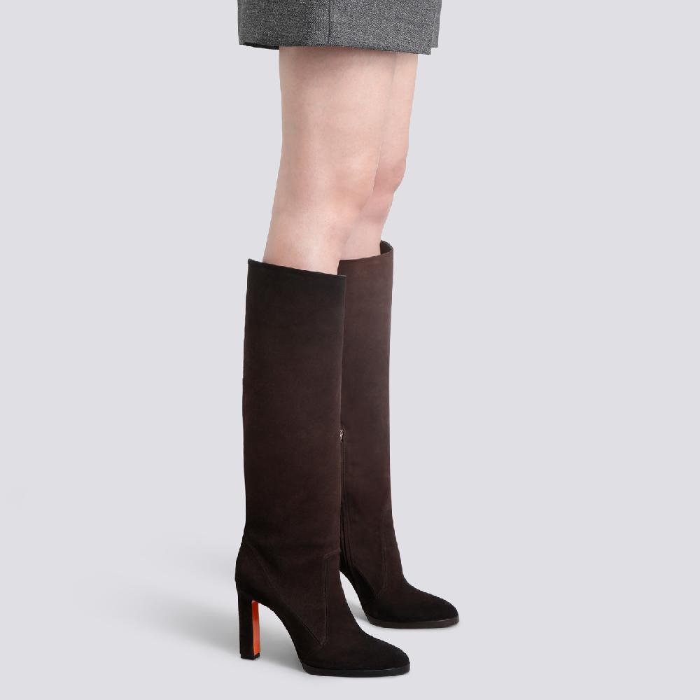 Santoni Stivale tacco alto da donna in suede testa di moro Offerte