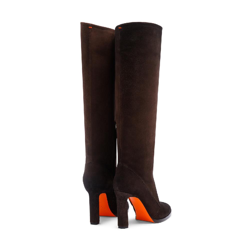 Santoni Stivale tacco alto da donna in suede testa di moro Offerte