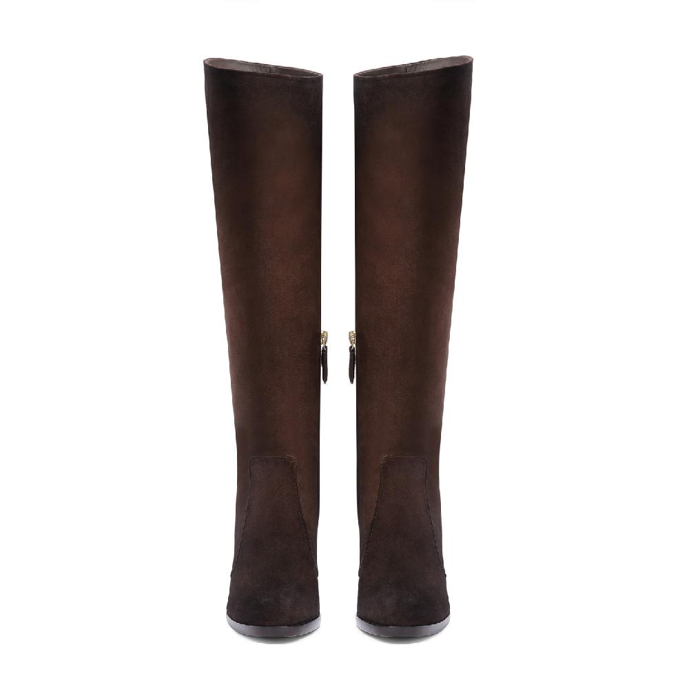 Santoni Stivale tacco alto da donna in suede testa di moro Offerte