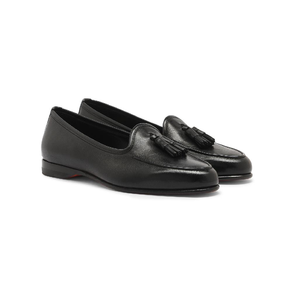 Santoni Mocassino Andrea con nappe da donna in pelle nera Italy