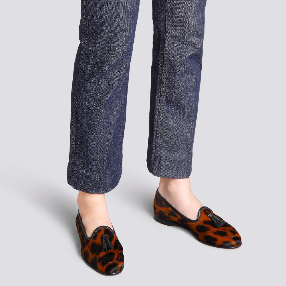 Santoni Mocassino Andrea con nappe da donna in cavallino animalier Italia