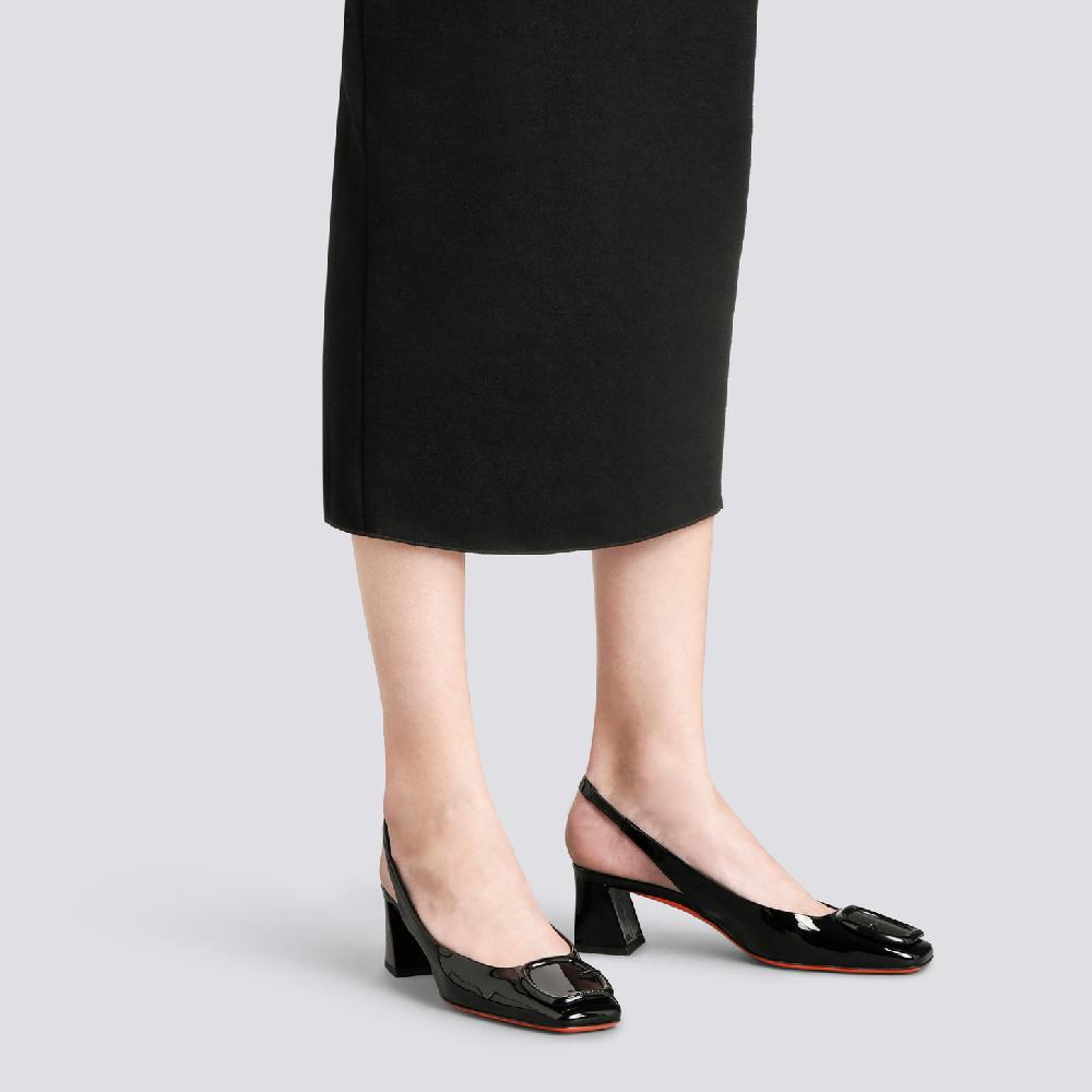 Santoni Slingback tacco medio da donna in vernice nera Nuovo