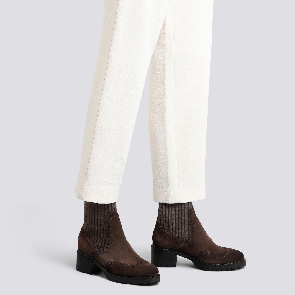 Santoni Stivaletto tacco basso da donna in suede testa di moro Acquista Ora