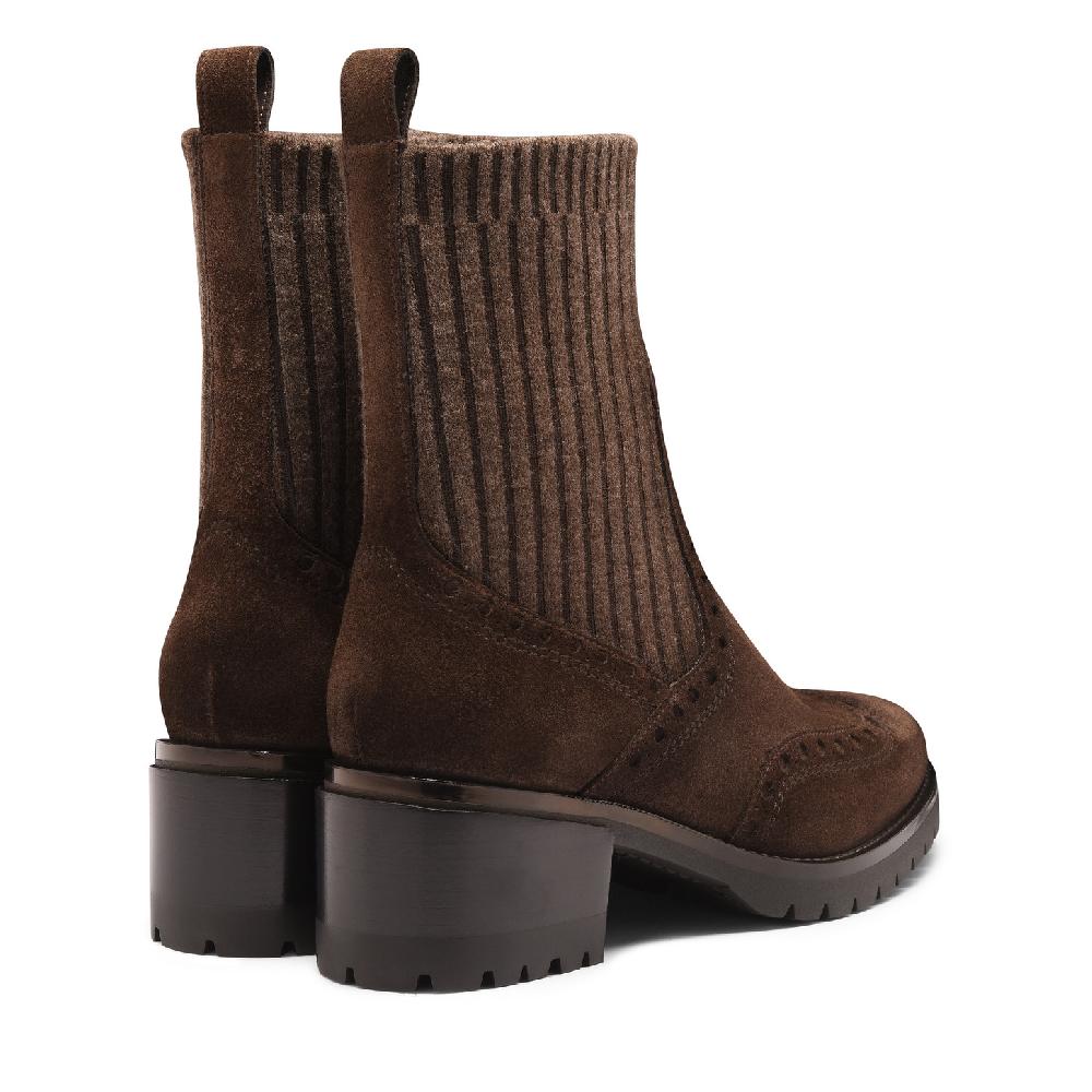 Santoni Stivaletto tacco basso da donna in suede testa di moro Acquista Ora