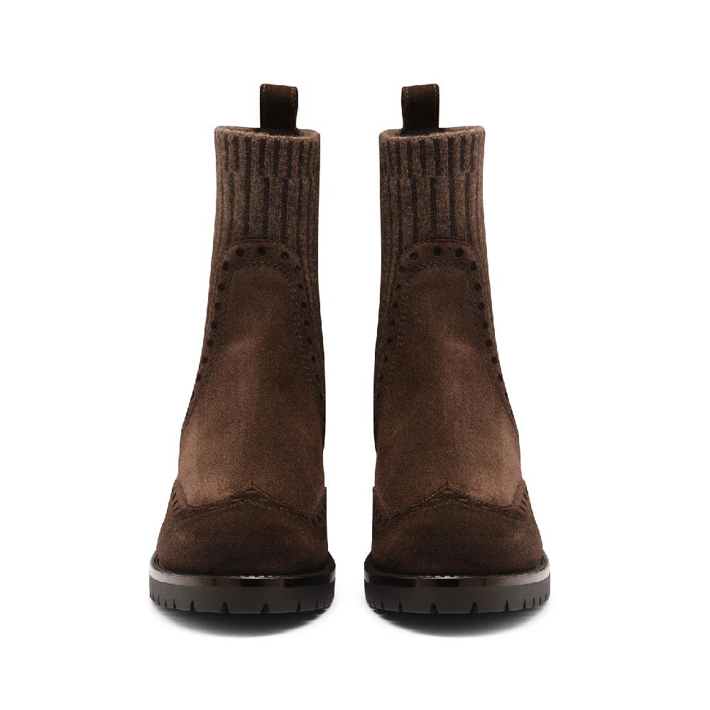 Santoni Stivaletto tacco basso da donna in suede testa di moro Acquista Ora