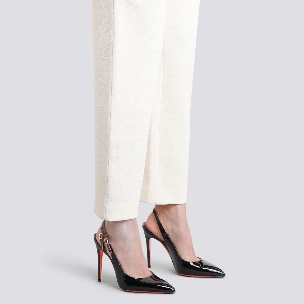 Santoni Slingback tacco alto da donna in vernice nera Consegna Veloce