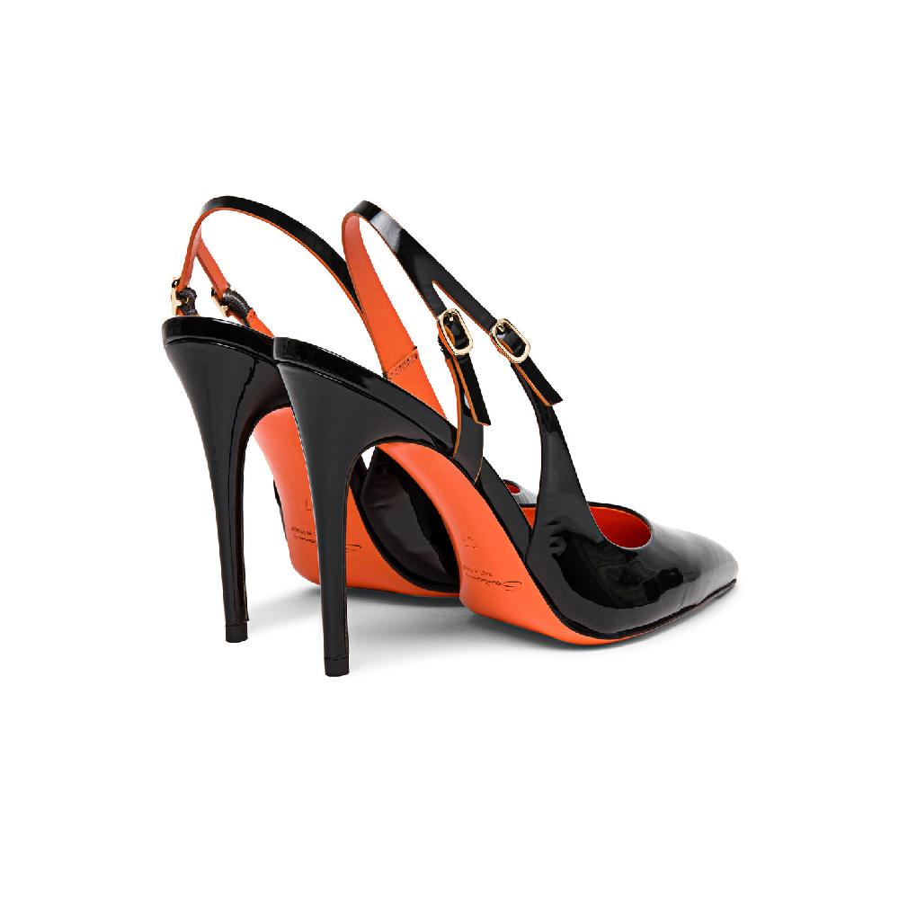 Santoni Slingback tacco alto da donna in vernice nera Consegna Veloce