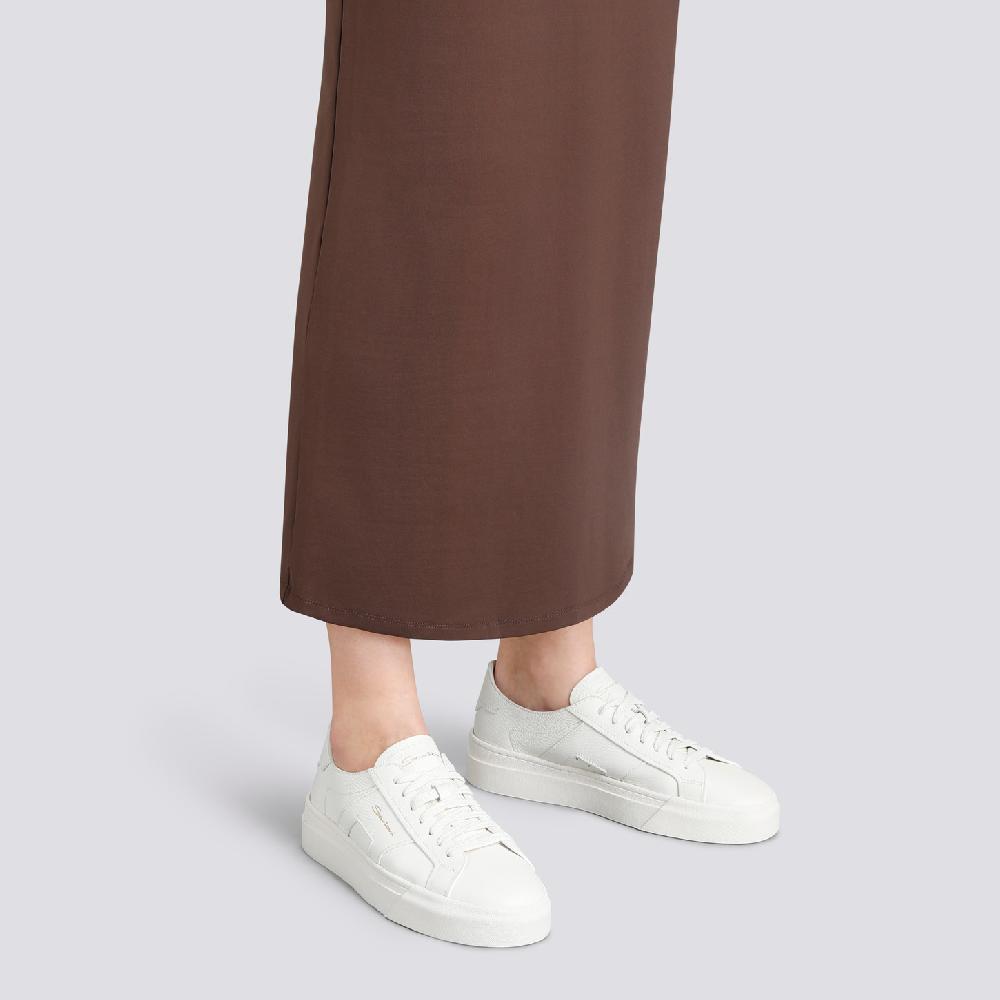 Santoni Double Buckle Sneaker da donna in pelle bottalata bianca Novità