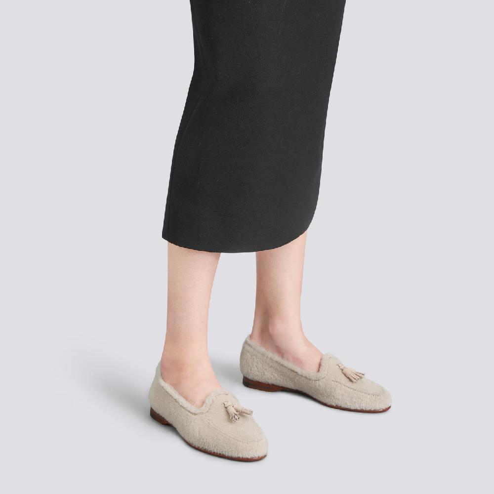Santoni Mocassino Andrea con nappe da donna in pelliccia beige Economico