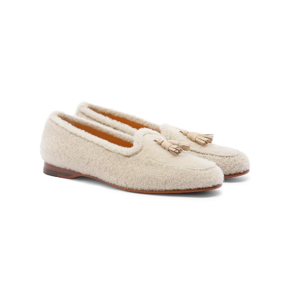 Santoni Mocassino Andrea con nappe da donna in pelliccia beige Economico