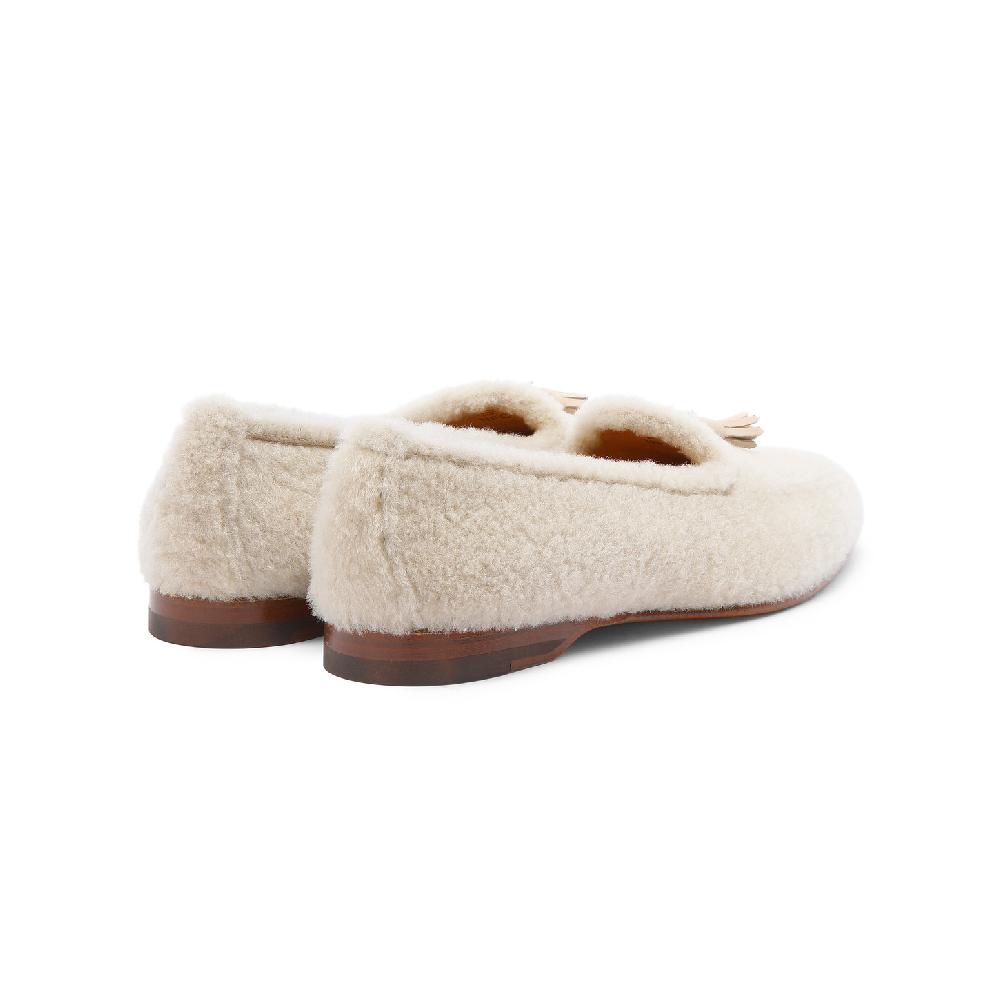 Santoni Mocassino Andrea con nappe da donna in pelliccia beige Economico