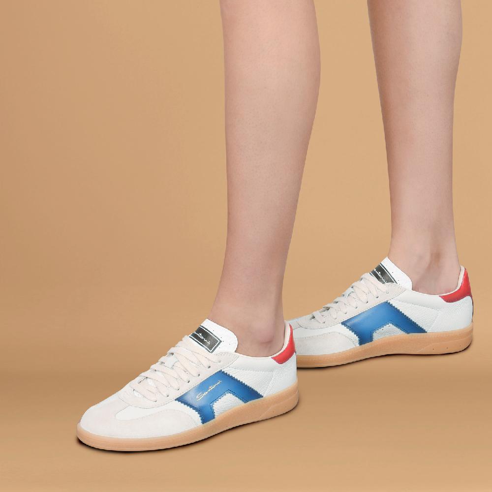 Santoni DBS Oly sneaker da donna in pelle e suede bianco blu e rosso Saldi