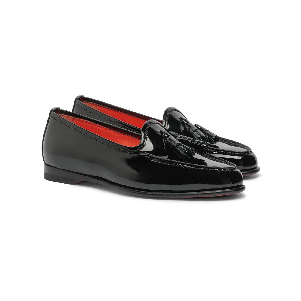 Santoni Mocassino Andrea con nappe da donna in vernice nera I Più Venduti