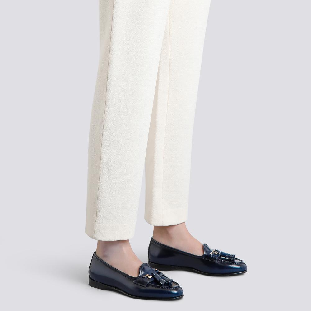 Santoni Mocassino Andrea con nappe da donna in pelle blu In Saldo