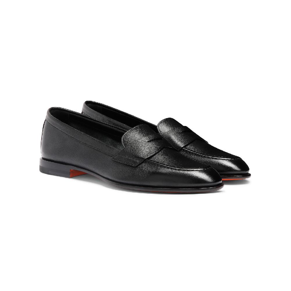 Santoni Mocassino penny da donna in pelle nera Nuovo