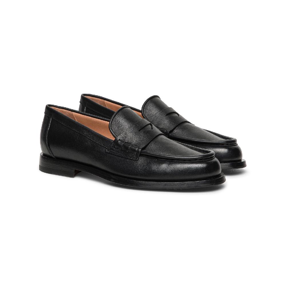 Santoni Mocassino penny da donna in pelle nera Vendita