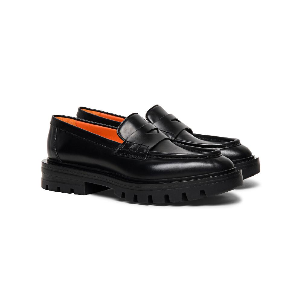 Santoni Mocassino penny da donna in pelle anticata nera Promozione