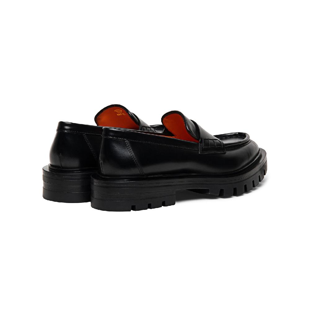Santoni Mocassino penny da donna in pelle anticata nera Promozione