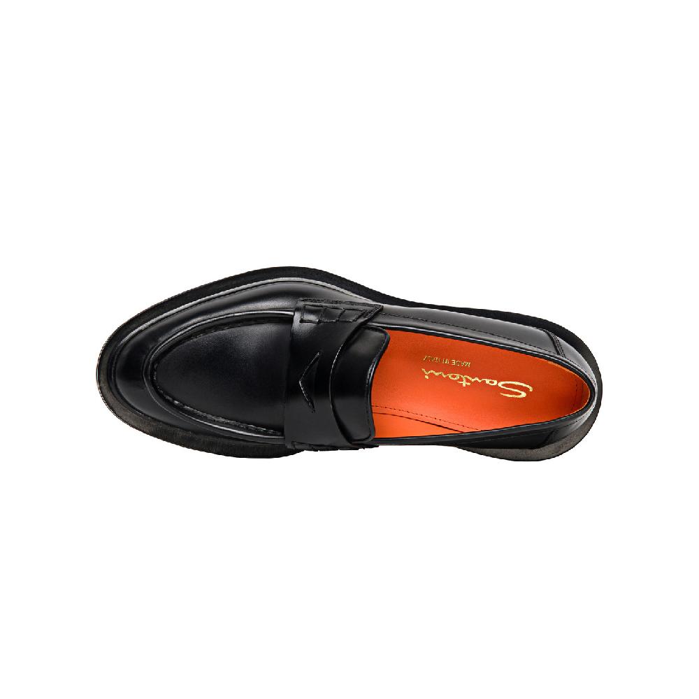 Santoni Mocassino penny da donna in pelle anticata nera Promozione