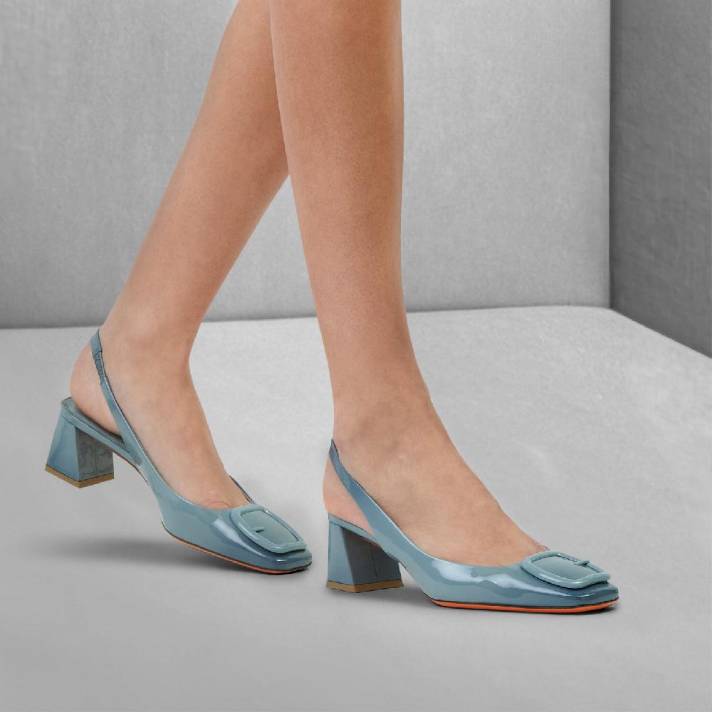 Santoni Slingback tacco medio da donna in vernice azzurra Pezzi Unici