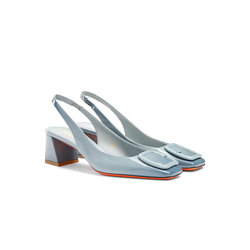 Santoni Slingback tacco medio da donna in vernice azzurra Pezzi Unici