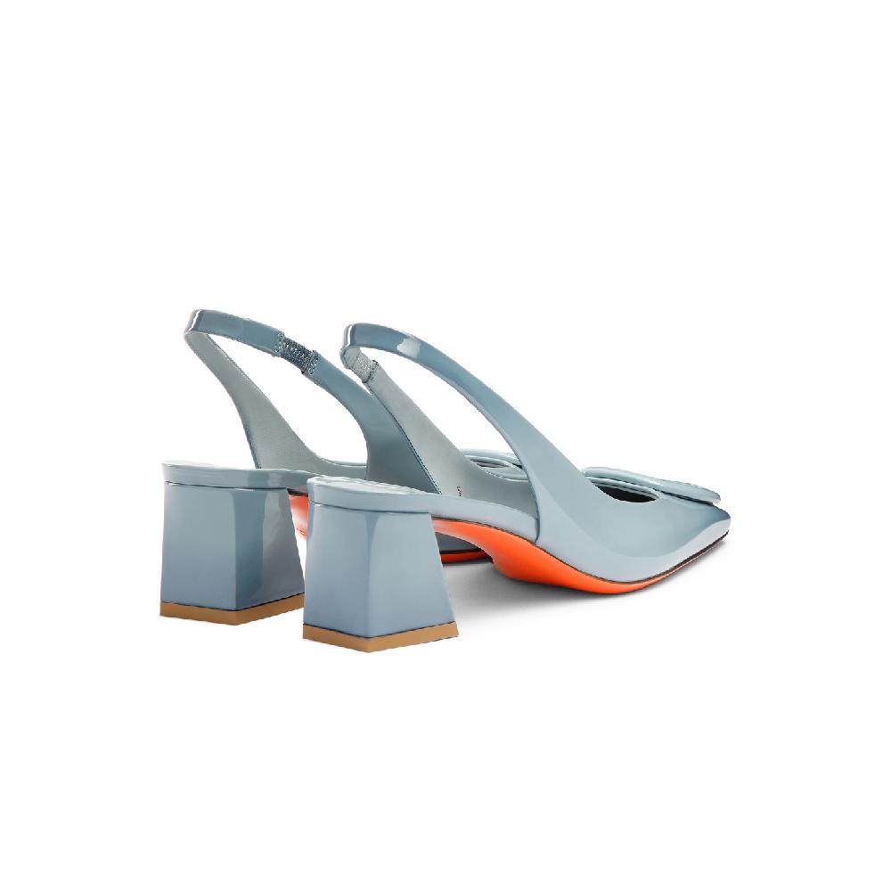 Santoni Slingback tacco medio da donna in vernice azzurra Pezzi Unici