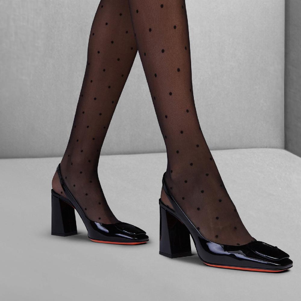 Santoni Slingback tacco alto da donna in vernice nera Soddisfazione Garantita