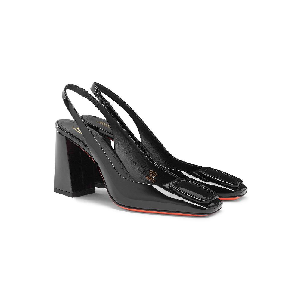 Santoni Slingback tacco alto da donna in vernice nera Soddisfazione Garantita
