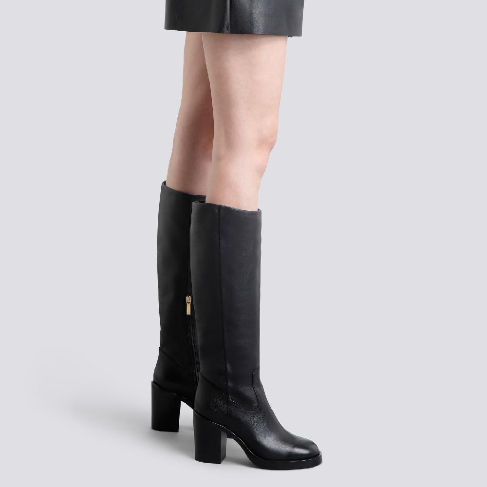 Santoni Stivale tacco alto da donna in pelle nera Affare Del Giorno