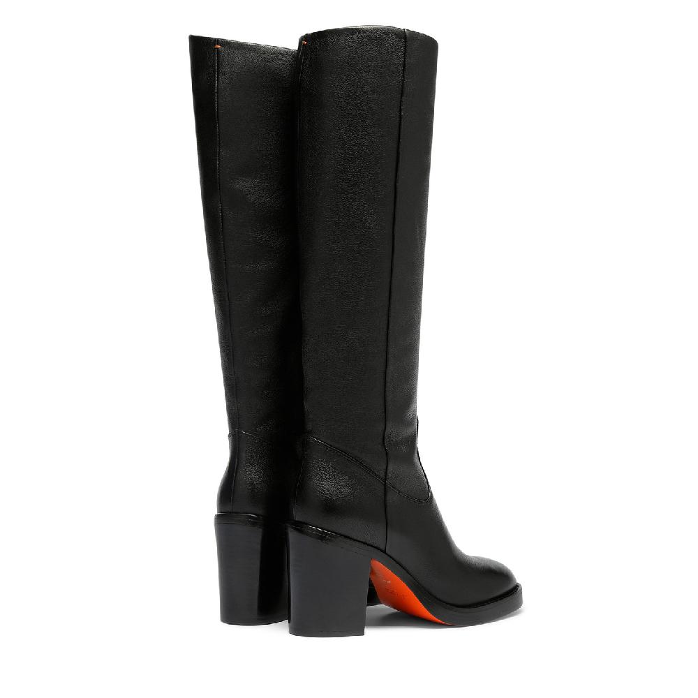 Santoni Stivale tacco alto da donna in pelle nera Affare Del Giorno