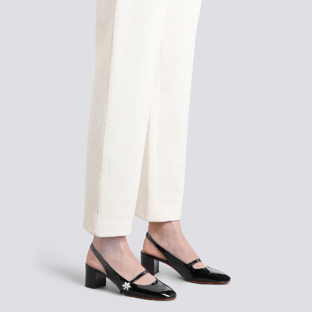 Santoni Slingback tacco basso da donna in vernice nera Novità