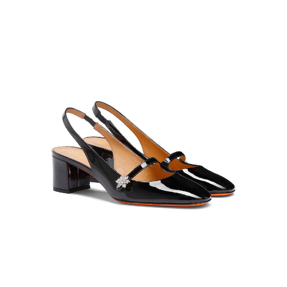 Santoni Slingback tacco basso da donna in vernice nera Novità