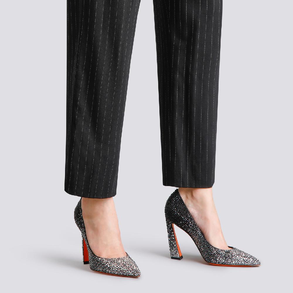 Santoni Décolletés tacco alto Santoni Sibille da donna in suede e strass neri Sconto
