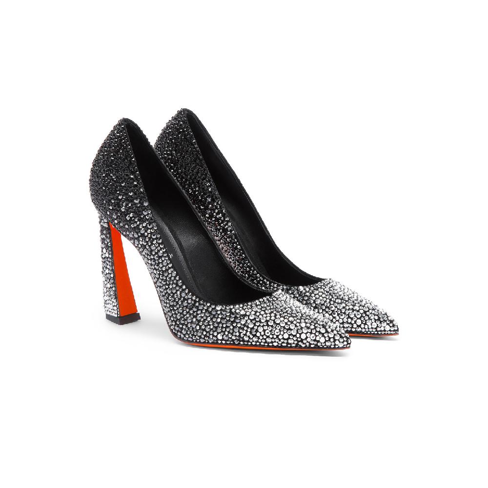 Santoni Décolletés tacco alto Santoni Sibille da donna in suede e strass neri Sconto